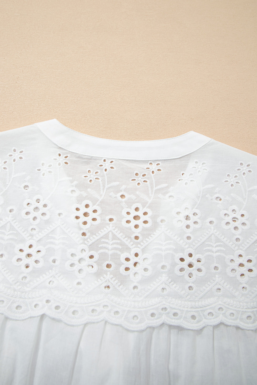 Flower Eyelet Embroidered Patchwork Sheer Short Sleeve Shirt