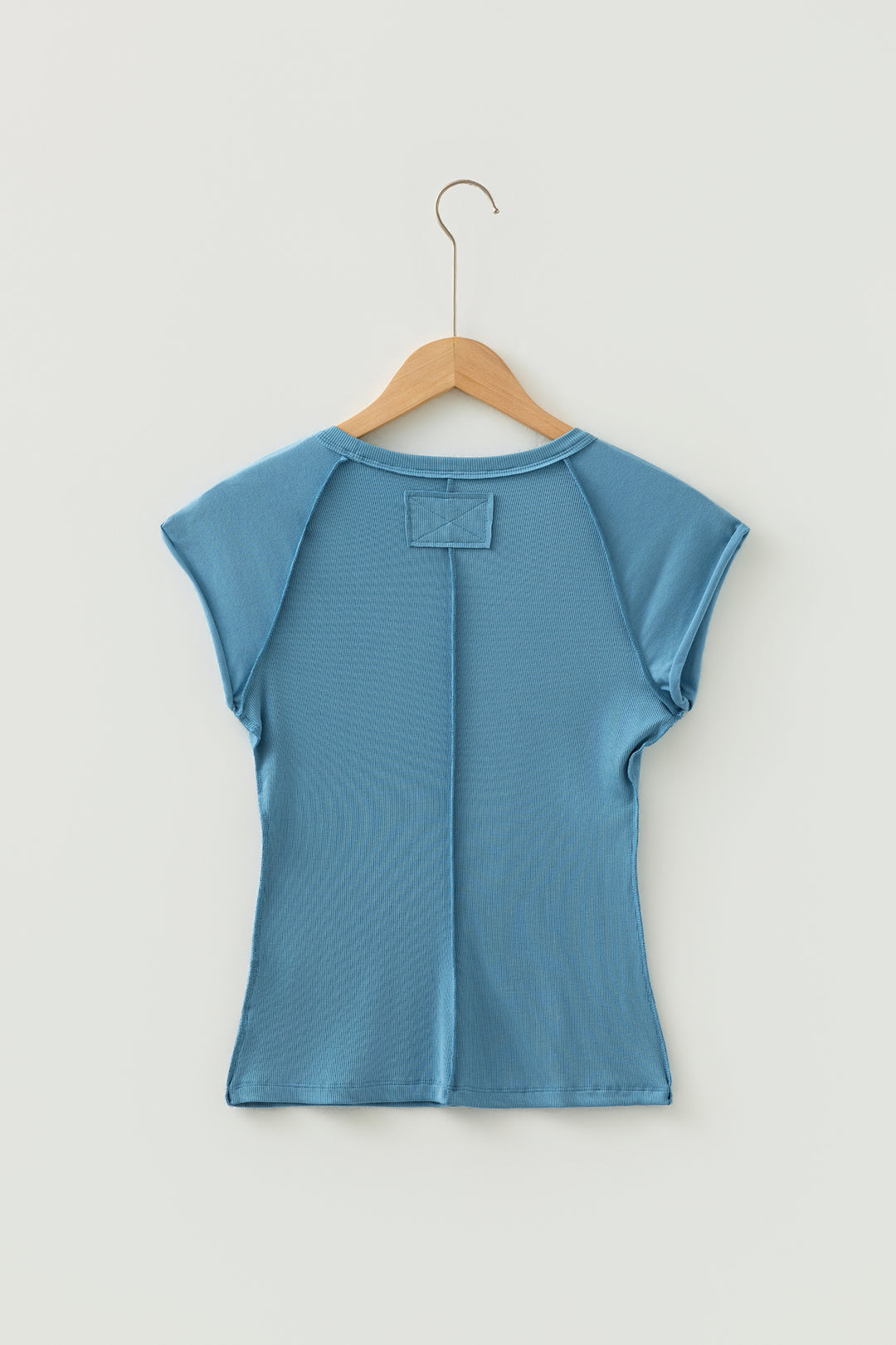 Summer Blue Crew Neck Cap Sleeve Ribbed T Shirt