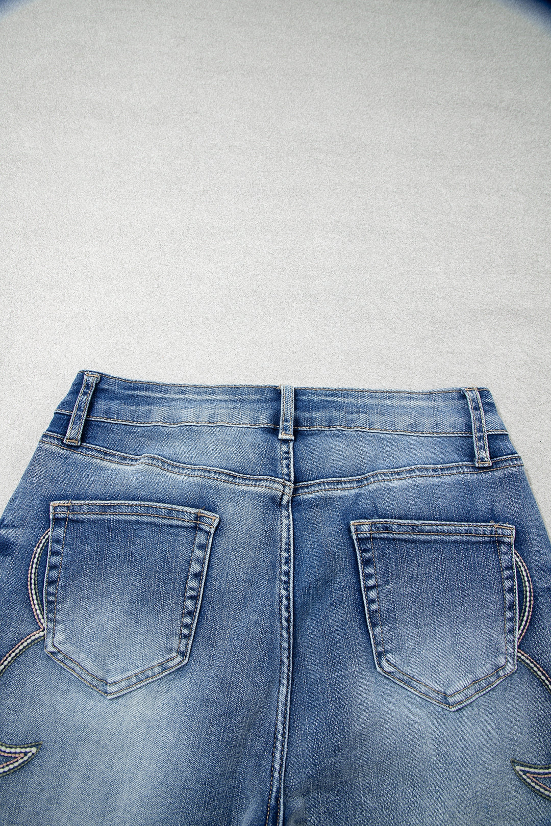 Blue Western Embroidered Flare Full Length Jeans