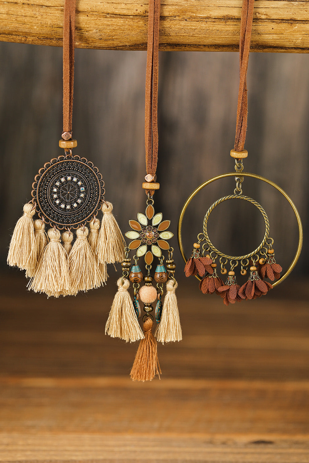 Collier pendentif bohème rétro à pompons, 3 pièces