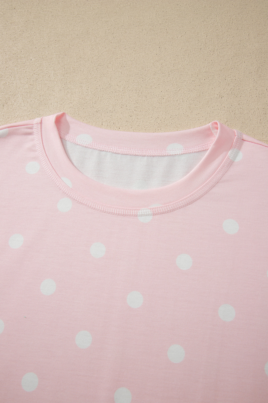 Pink Polka Dot Short Sleeve Loose Top Drawstring Shorts Set