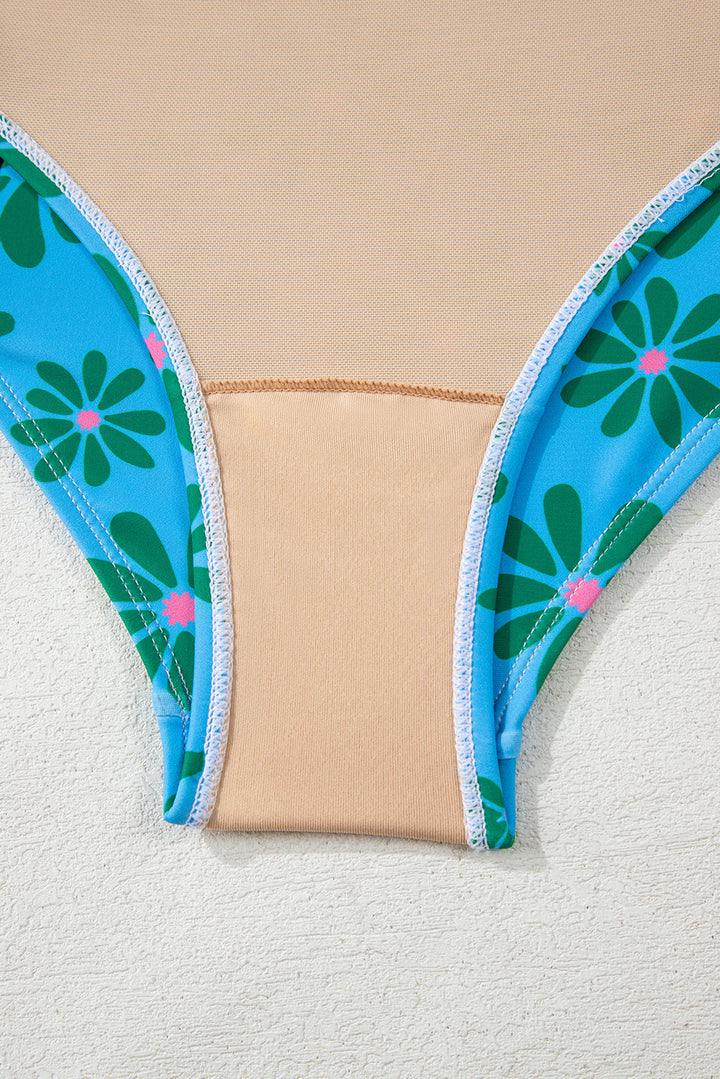 floral colorblock buttoned da cor front spaghetti straps teddy swimsuit