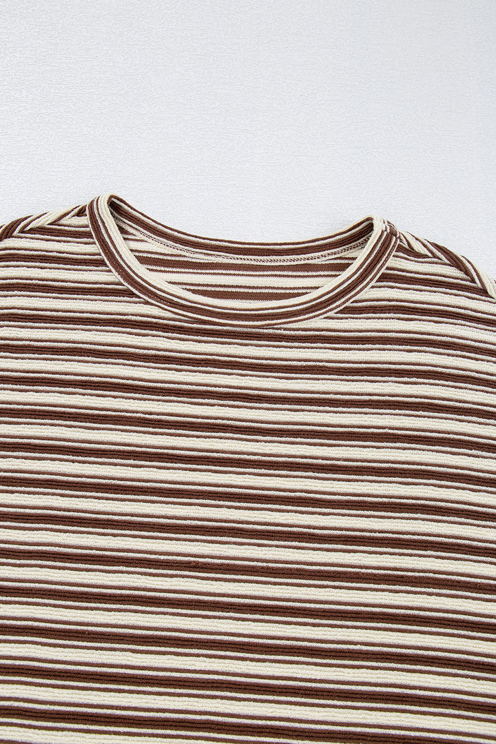 Textured Side Slits Crew Neck T Shirt