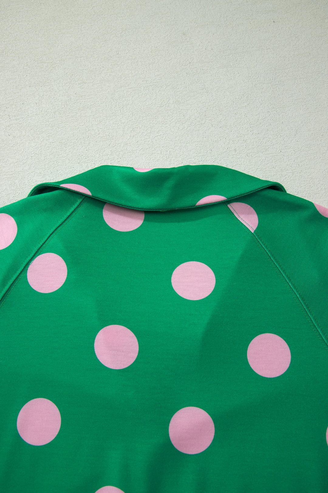 Green Polka Dot Print V Neck Tee Short Set