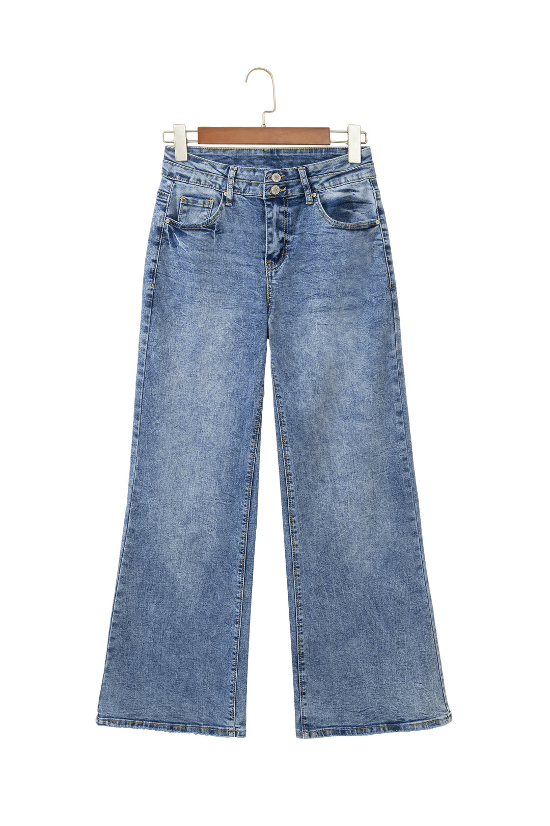 Fashion Beau Blue Acid Wash Pocket Detail Flare Jeans
