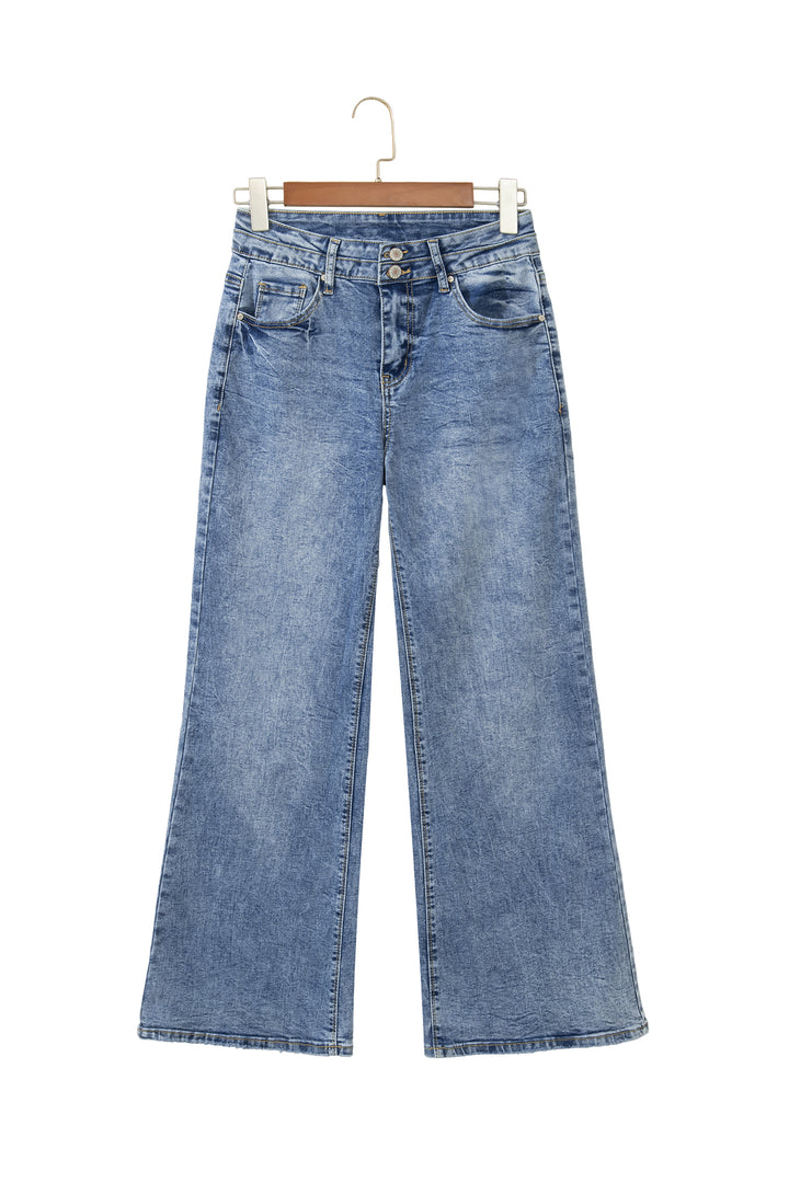 Fashion Beau Blue Acid Wash Pocket Detail Flare Jeans