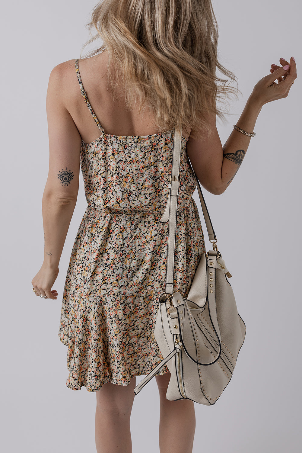boho floral printed tie waist flared sundress