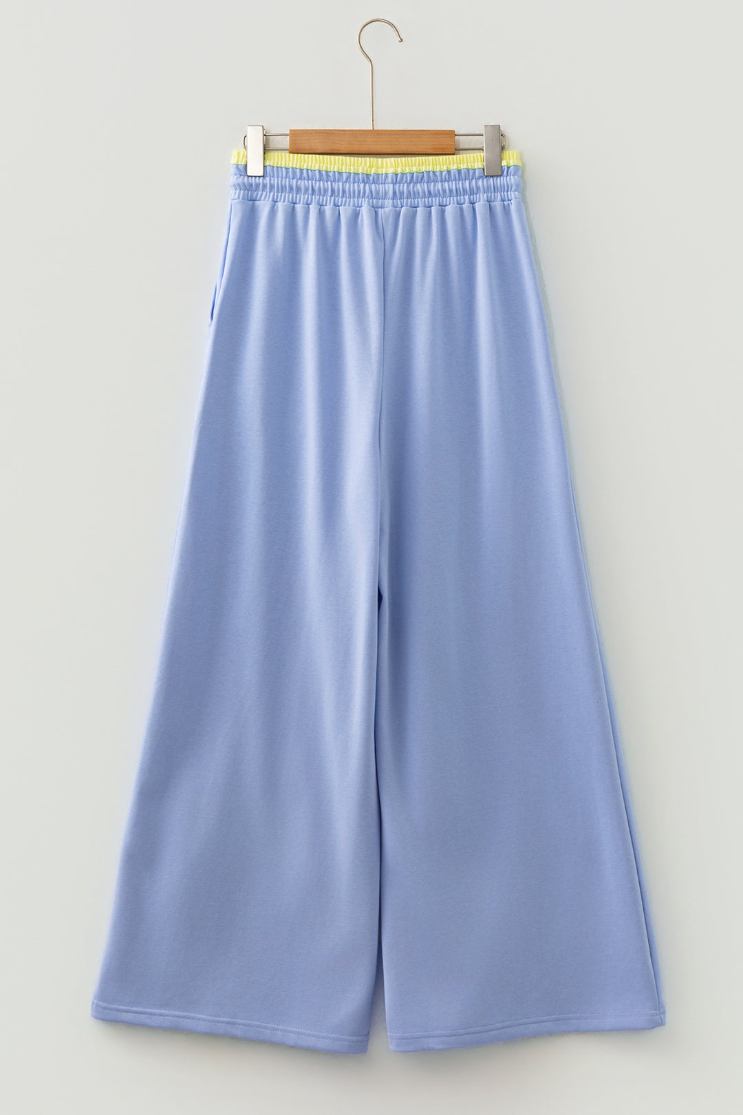 Sky Blue Flower Patchwork Elastic Waist Wide Leg Pants