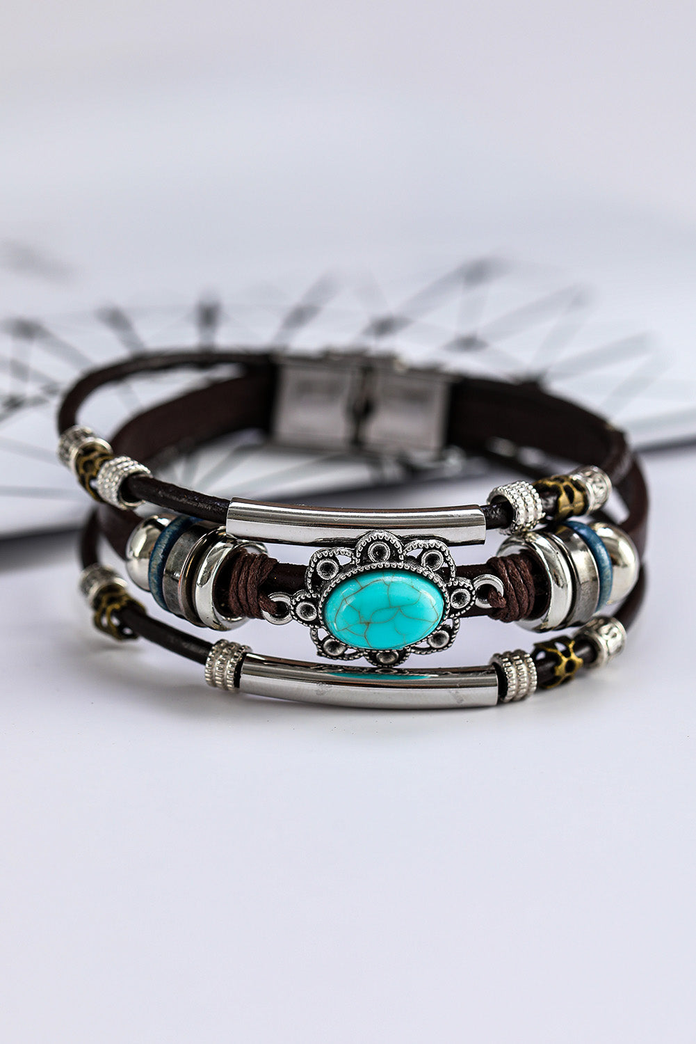 Bracelet multicouche en similicuir turquoise