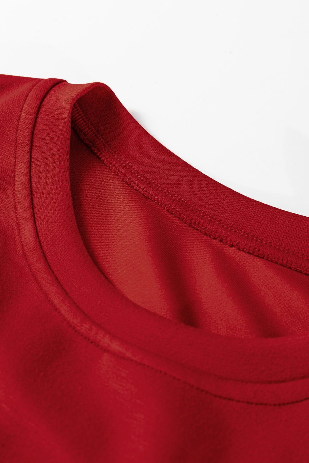 Racing Red Solid Color Drop Shoulder Pullover Mini Skirt 2pcs Outfit