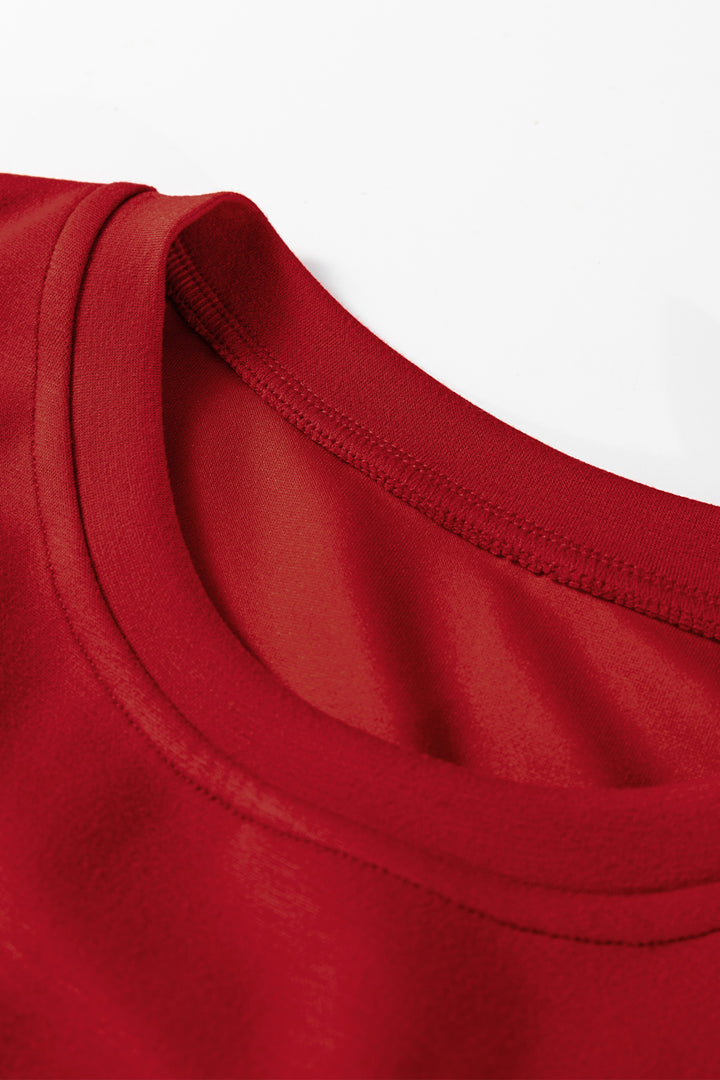 Racing Red Solid Color Drop Shoulder Pullover Mini Skirt 2pcs Outfit