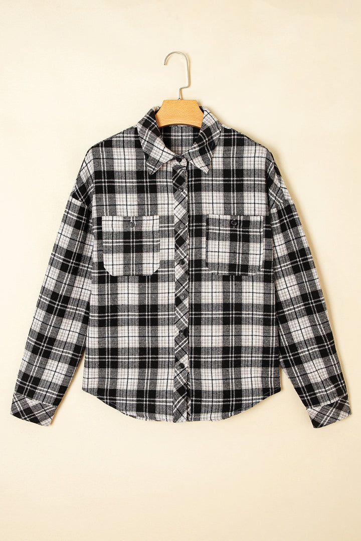 Plaid Print Chest Pockets Buttoned Shirt