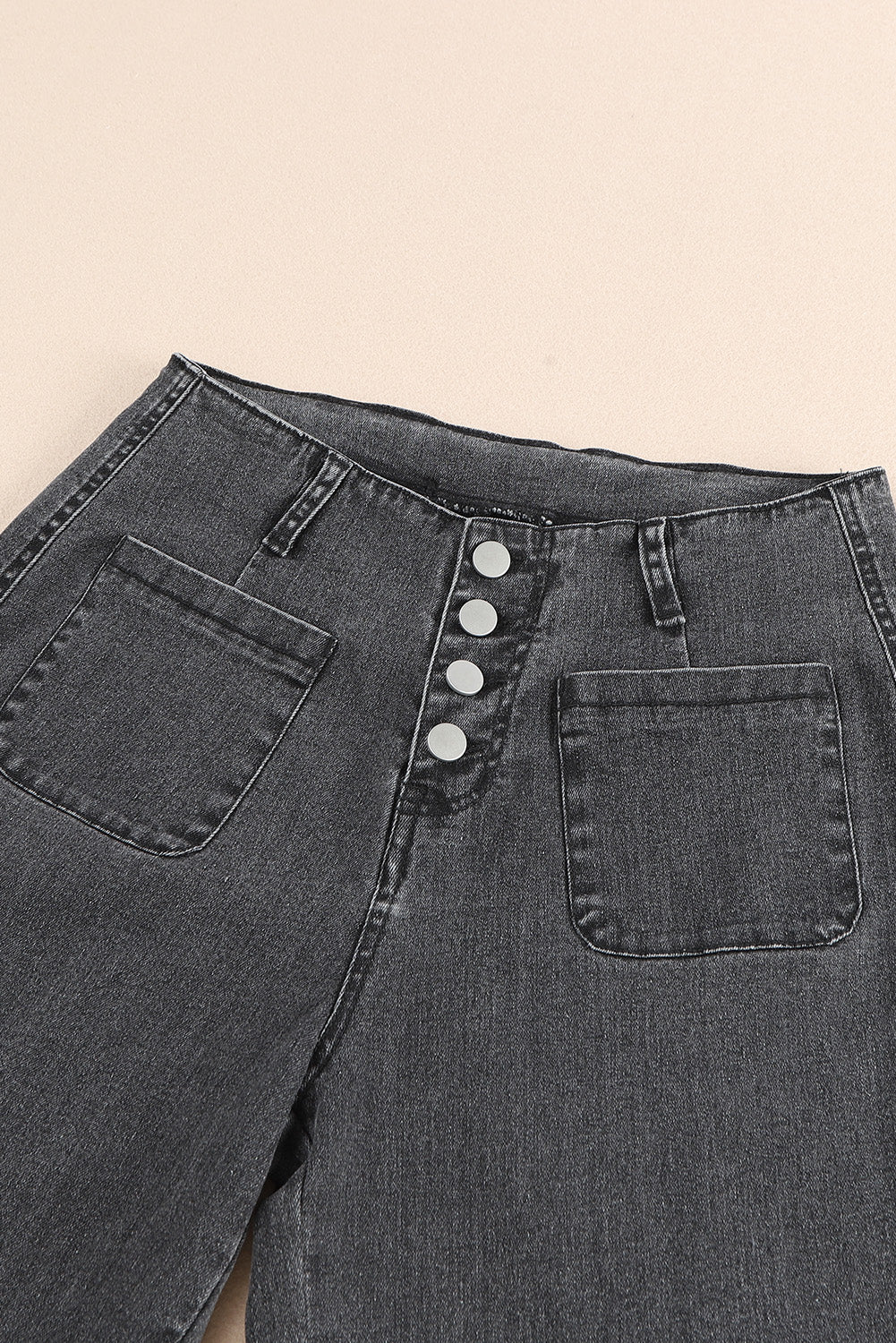 Gray High Waist Button Front Wide Leg Cropped Jeans