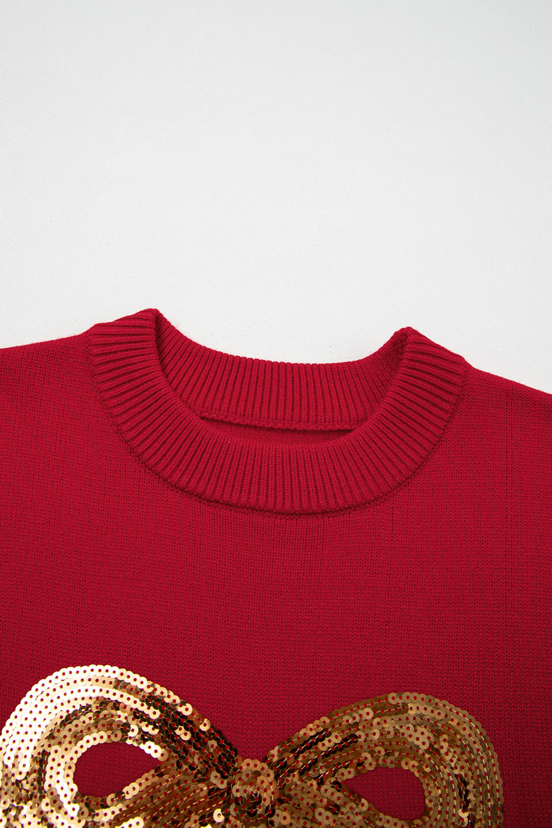 Fiery Red Sequined Bow Graphic Christmas Holiday Sweater
