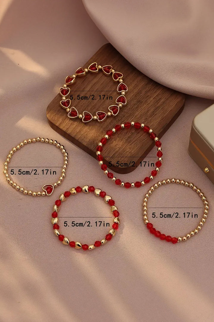 Ensemble de bracelets élastiques en perles plaquées en forme de cœur
