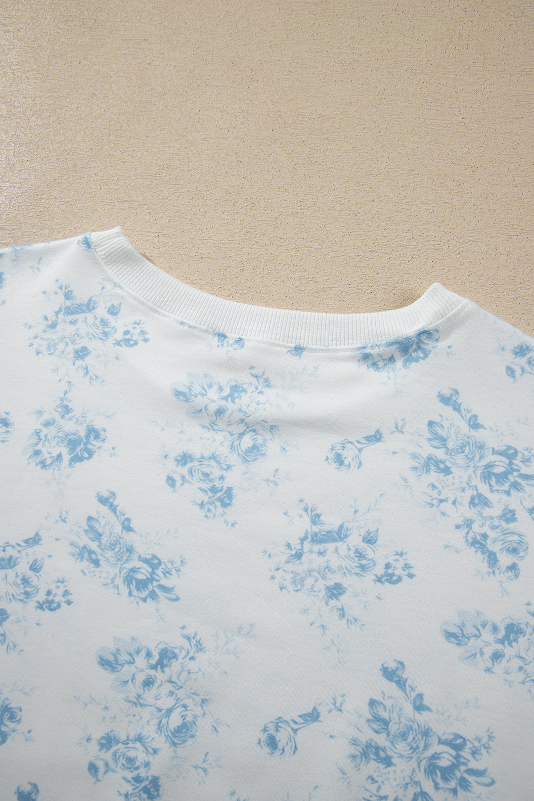 Sky Blue Floral Print Long Sleeve Top Ruffle Hem Shorts 2pcs Set
