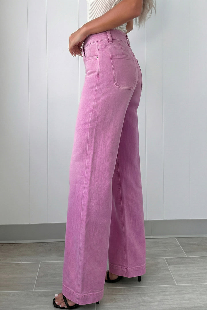 Bonbon 2-Button High Waist Wide Leg Jeans