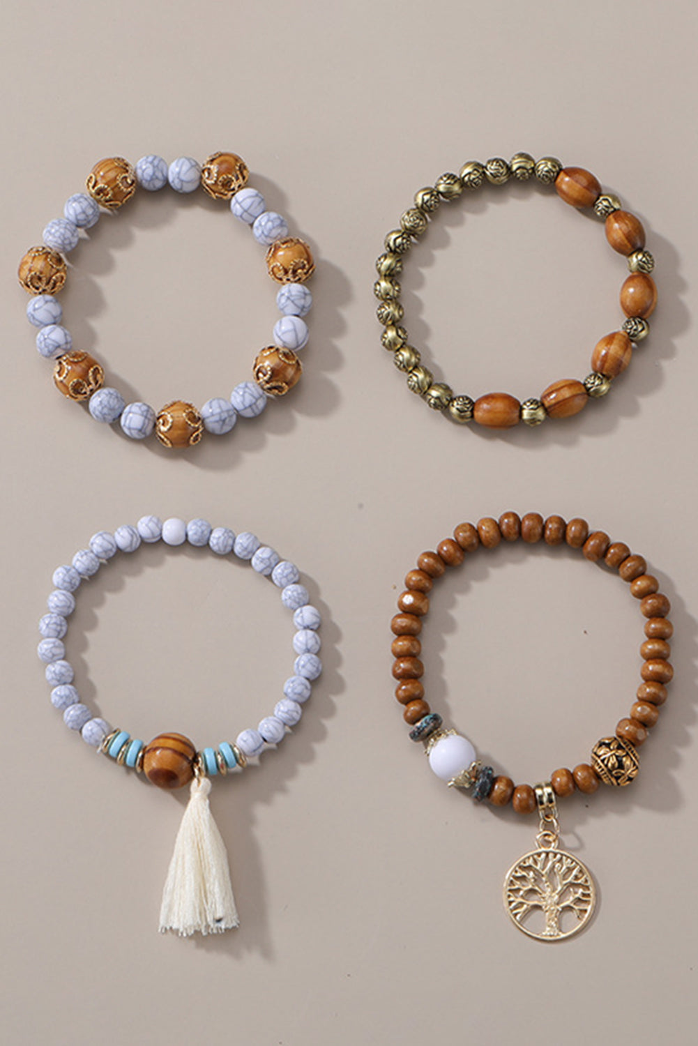 Ensemble de bracelets multicouches à pompons et perles style bohème