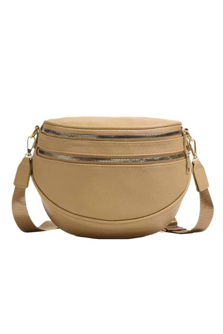 Double Zip Faux Leather Crossbody Bag