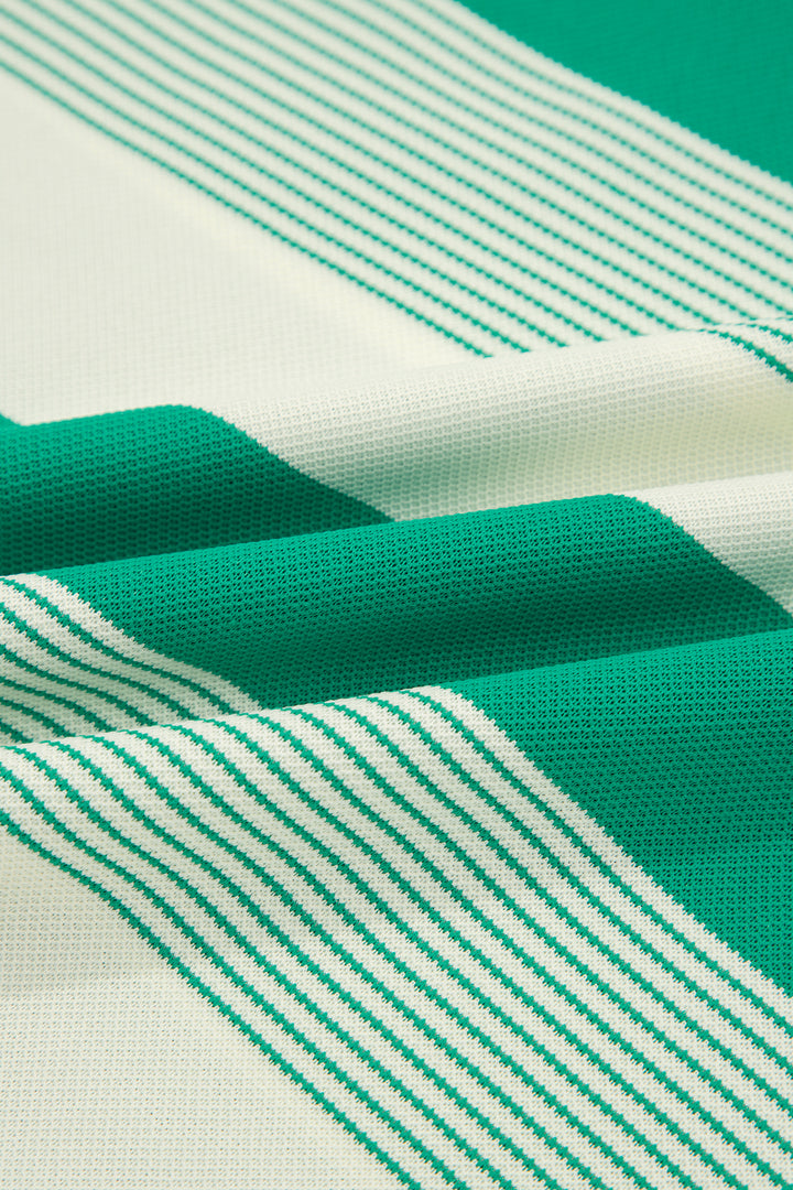Classic Green Stripe Mixed Print Crew Neck Cap Sleeve T Shirt