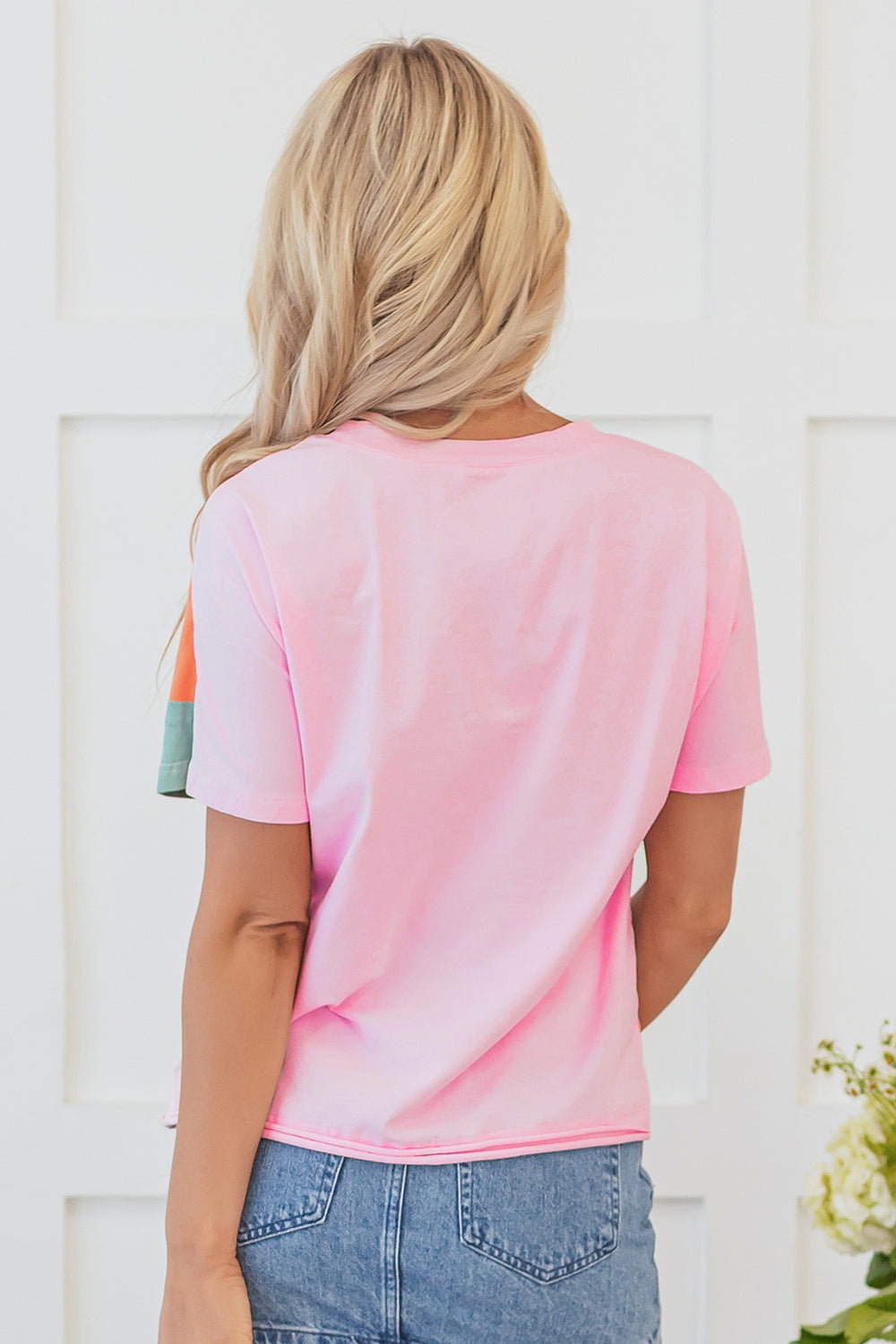 Color Block Patchwork Seamed Crewneck T Shirt