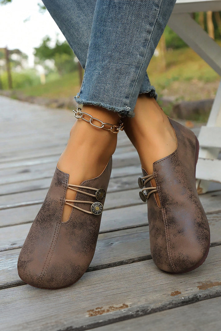 JEANS Button Detail Boho Vintage Faux Leather Loafer Shoes