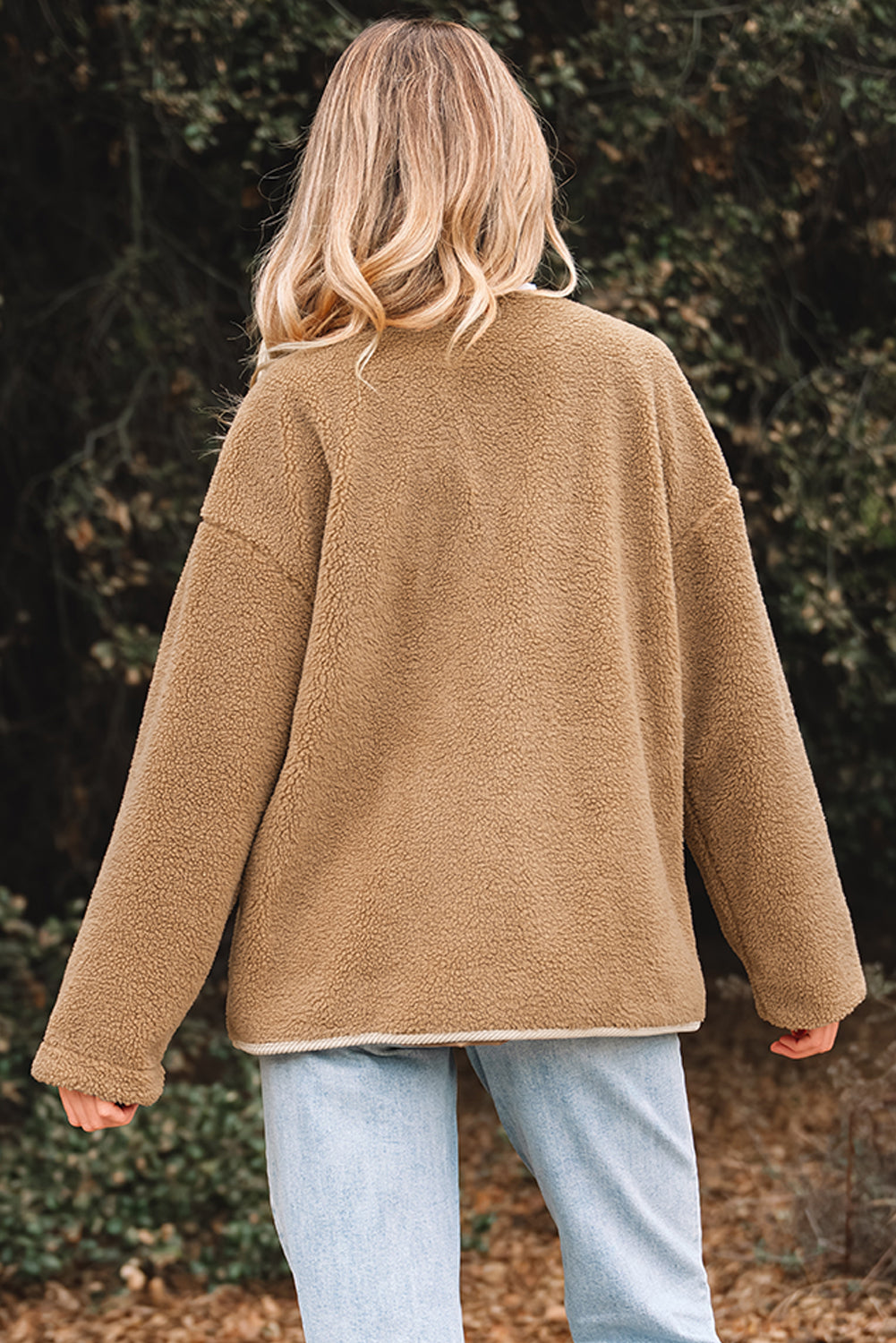 Light French Beige Puffy Plush Corduroy Edge Jacket with Big Pockets