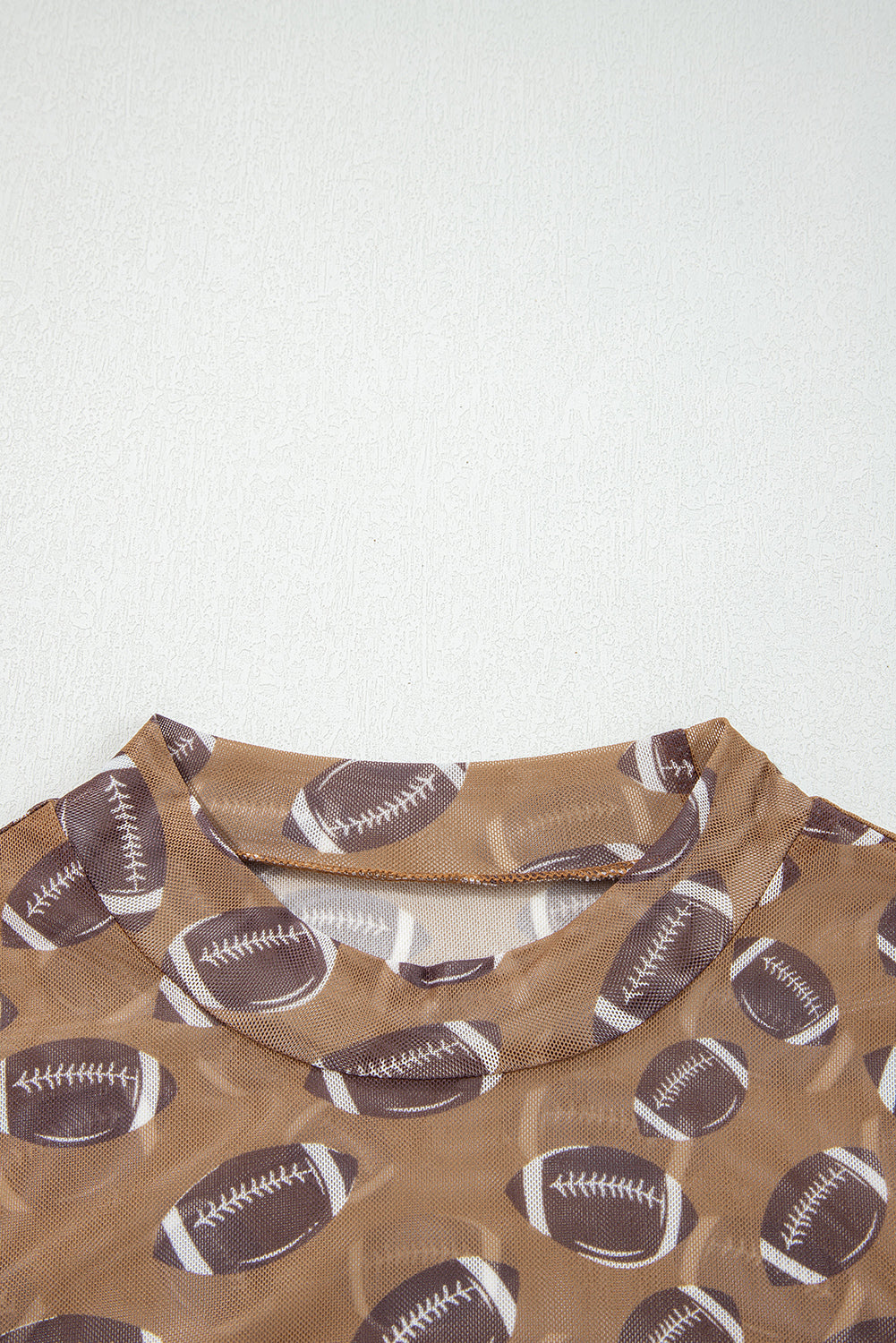 Brown Rugby Game Day Sheer Mesh Long Sleeve Top