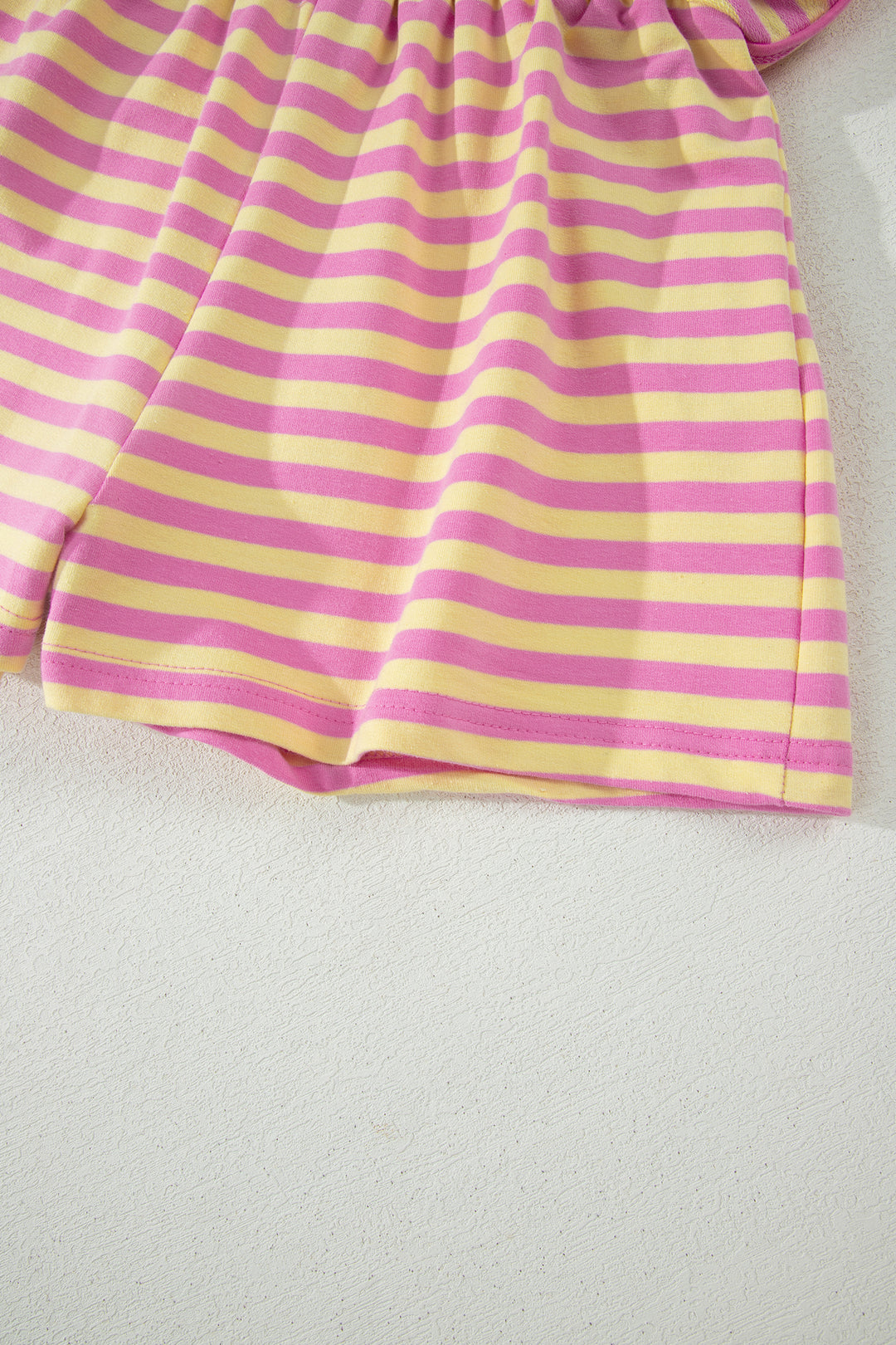 Pink Stripe Relaxed Short Sleeve Top Elastic Waist Drawstring Skort 2pcs Set