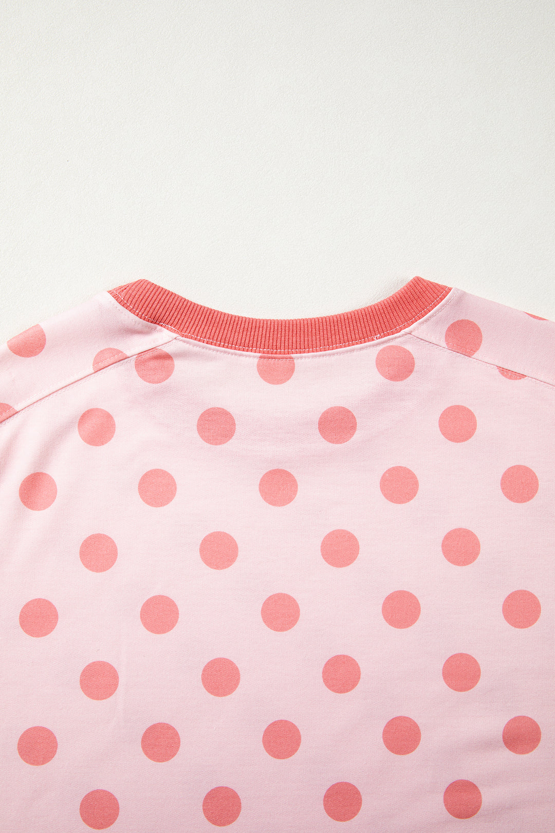 Pink Color Block Trim Polka Dot Casual Tee