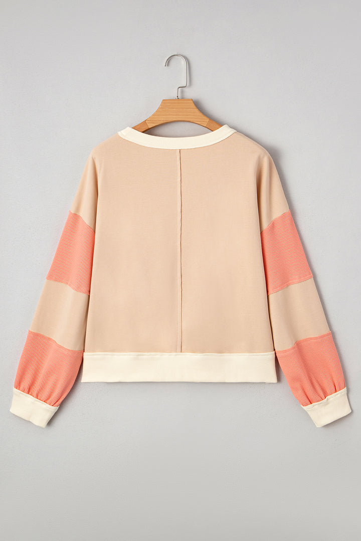 Color Block Textured Patchwork Pullover Sweatshirt
