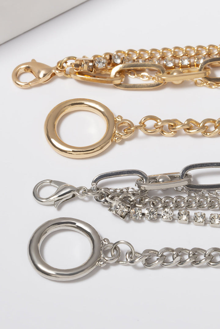 5-teiliges Halsketten-Set mit mehrlagiger Kette und Strasssteinen