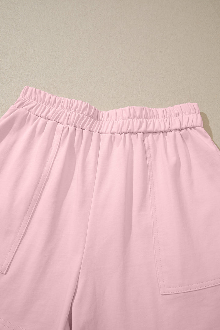 Pink Stitched Detail Loose Tank Top Cotton 2pcs Short Set