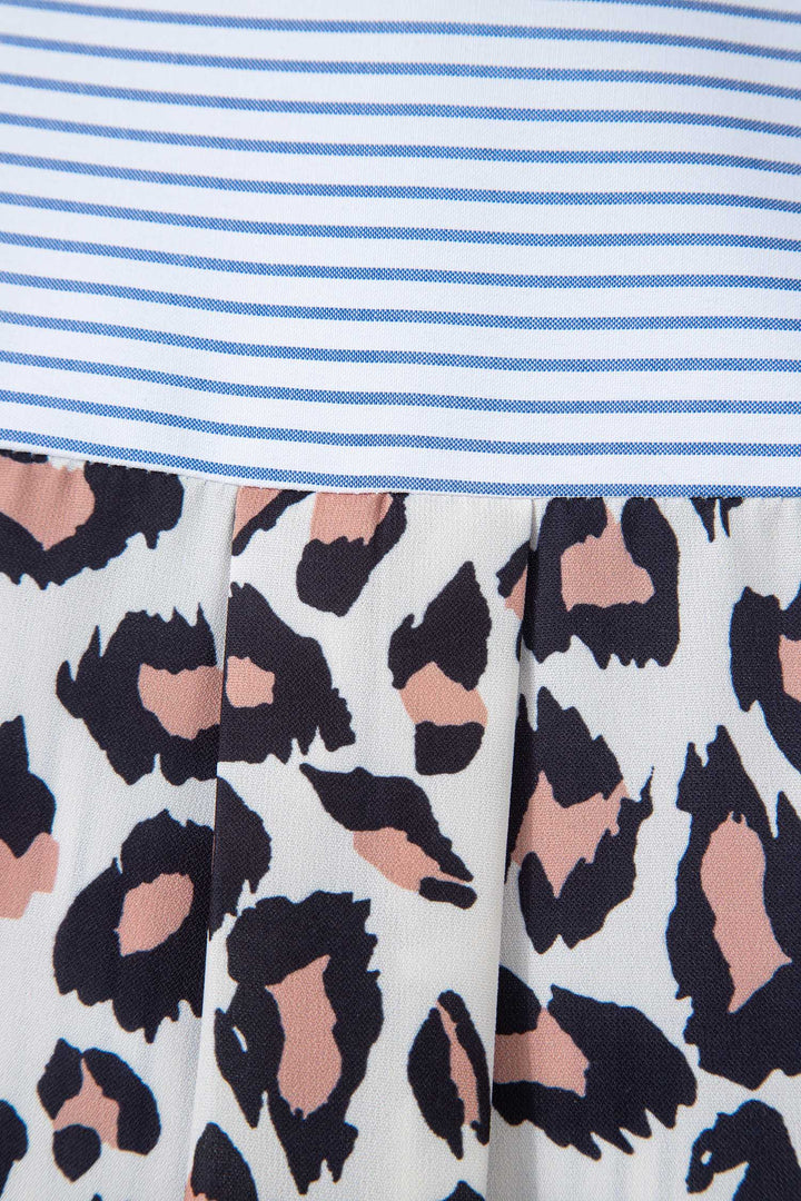 Colorblock Leopard Patchwork Chest Pocket Cuffed Sleeve Shirt