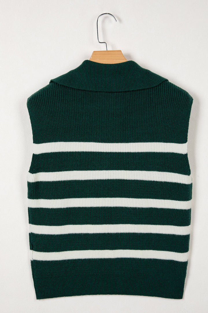 Ribbed Half Zip Collared Sweater Vest