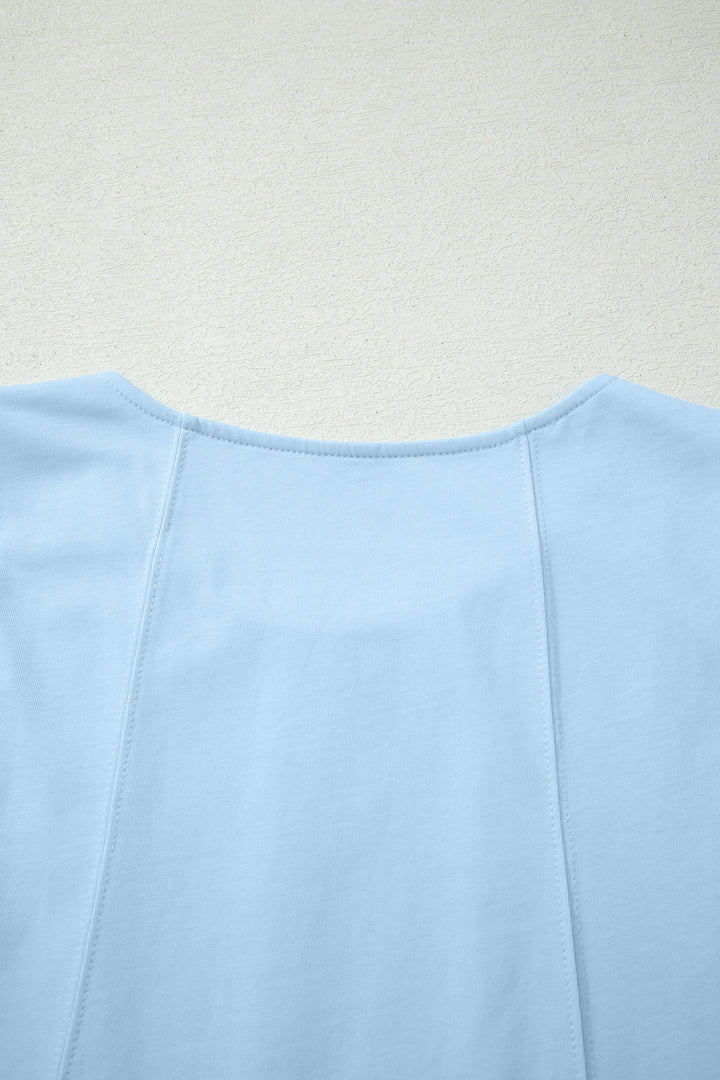 Mist Blue Stitched Detail Loose Tank Top 2pcs Short Set