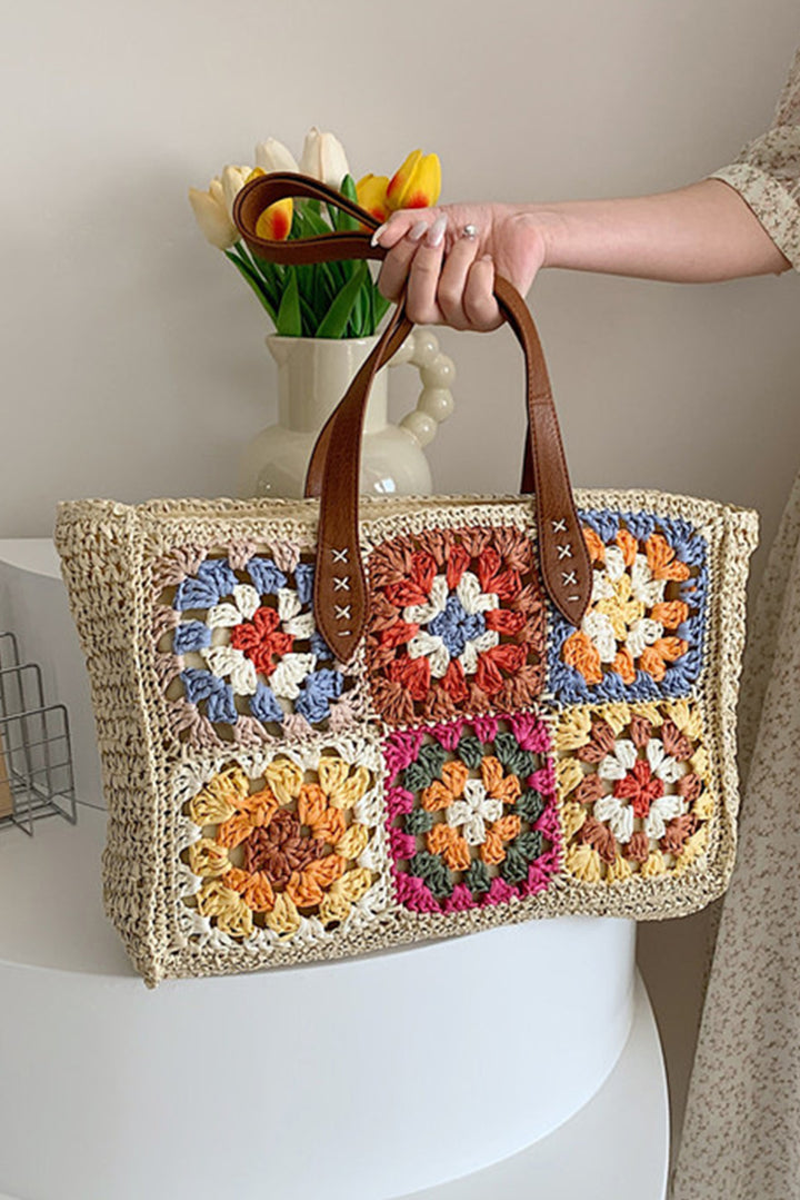 Grand sac fourre-tout carré en crochet floral