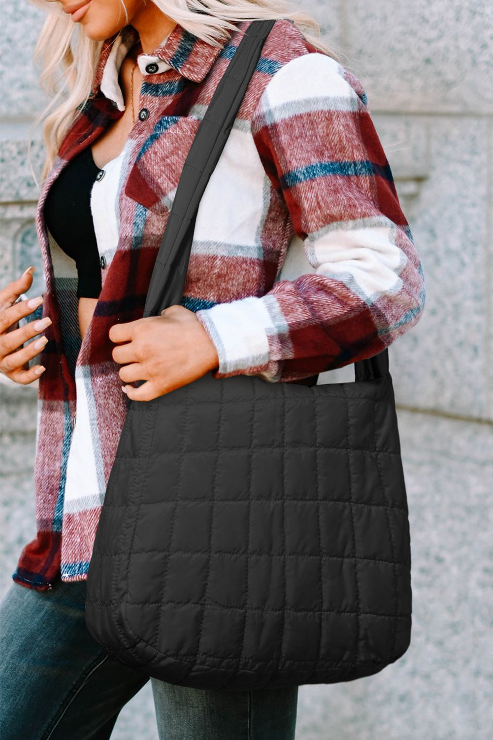 Quilted Zipper Large Shoulder Bag
