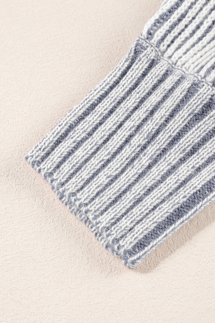 Striped Print Ribbed Knit Boat Neck Baggy Sweater