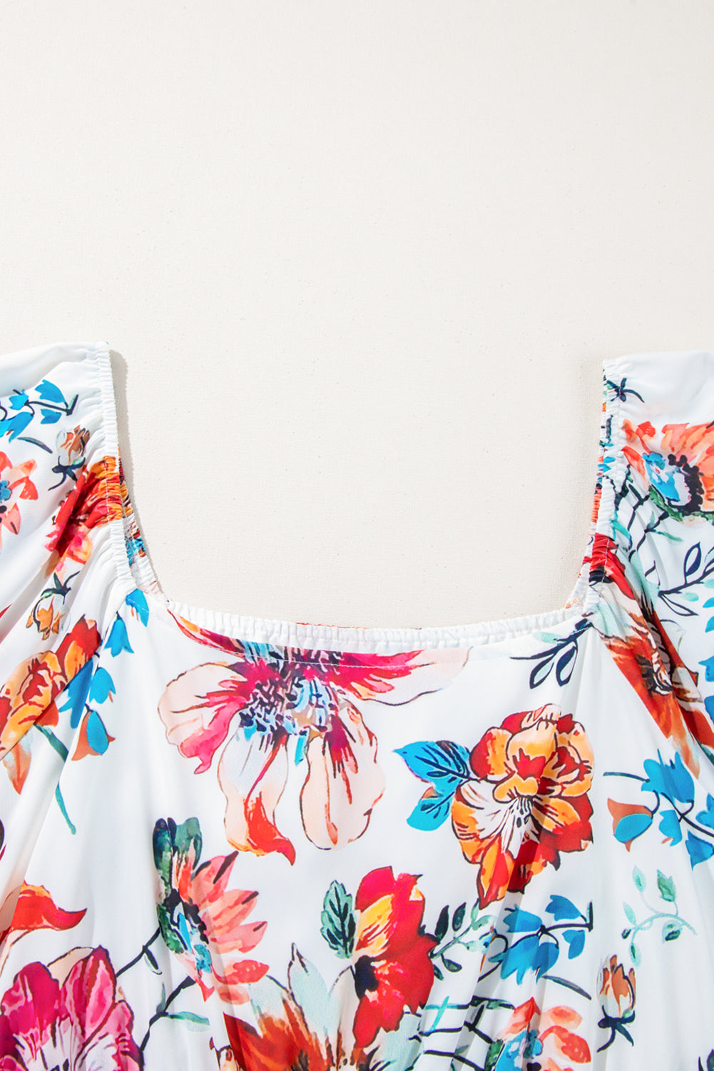 White Floral Square Neck Flowy Plus Size Midi Dress