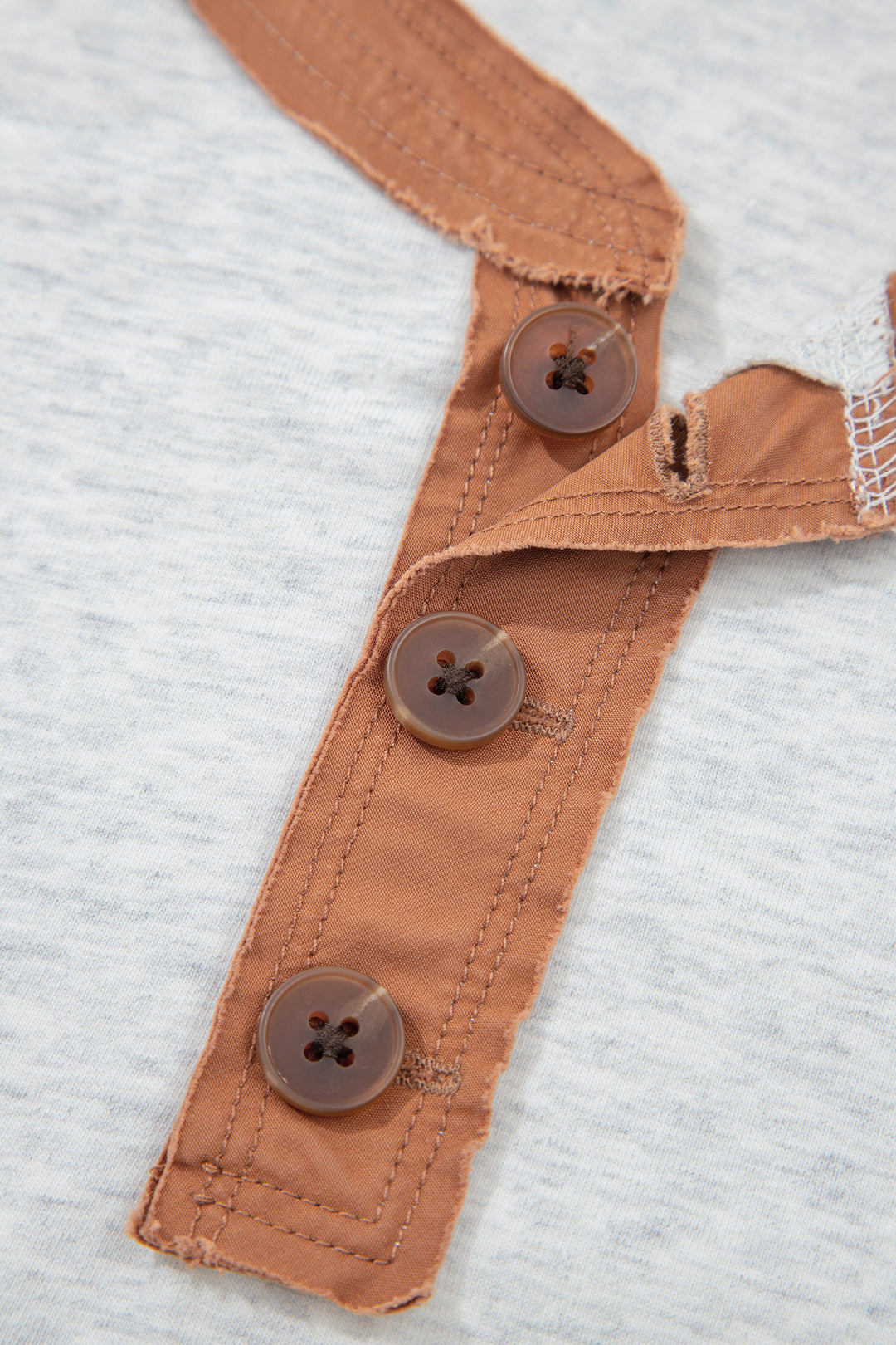 Light Grey Raw Seam Color Block Detail Buttoned Henley Tee