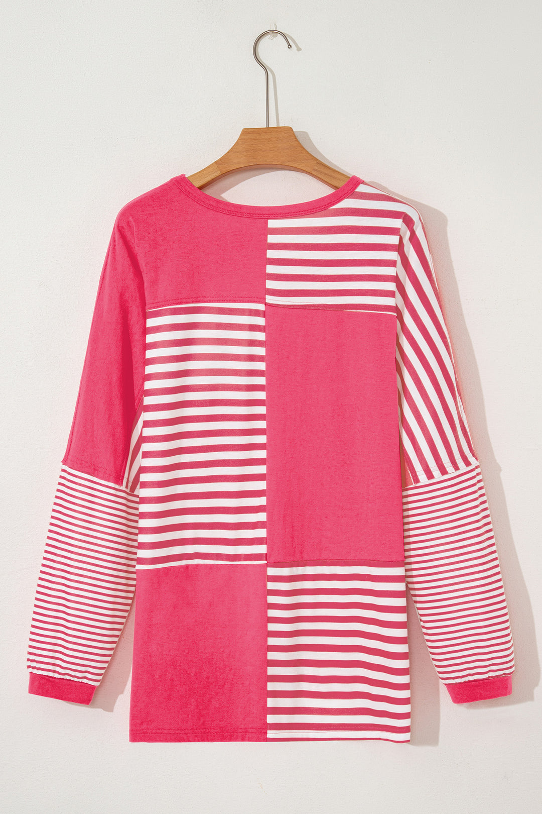Color Block Patchwork Drop Shoulder Long Sleeve Tunic Top