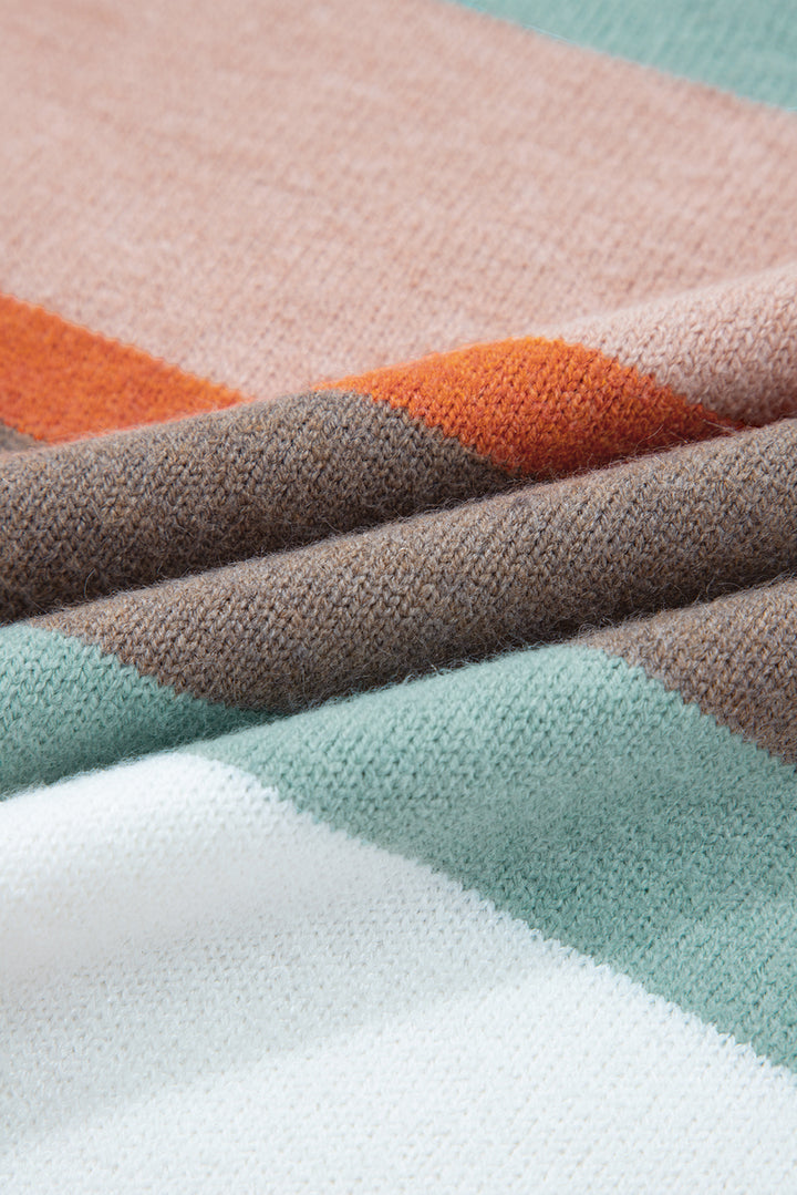White Striped Color Block Knit Drop Shoulder Sweater
