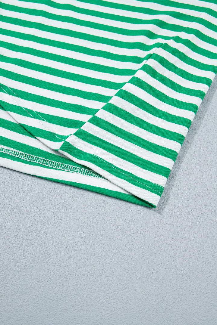 Green Stripe Nautical Tie Contrast Trim Round Neck T Shirt Mini Dress