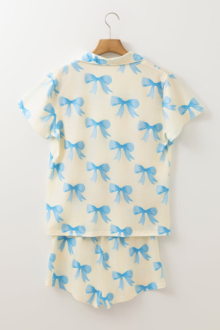 bow printed short sleeve shirt shorts pajama set