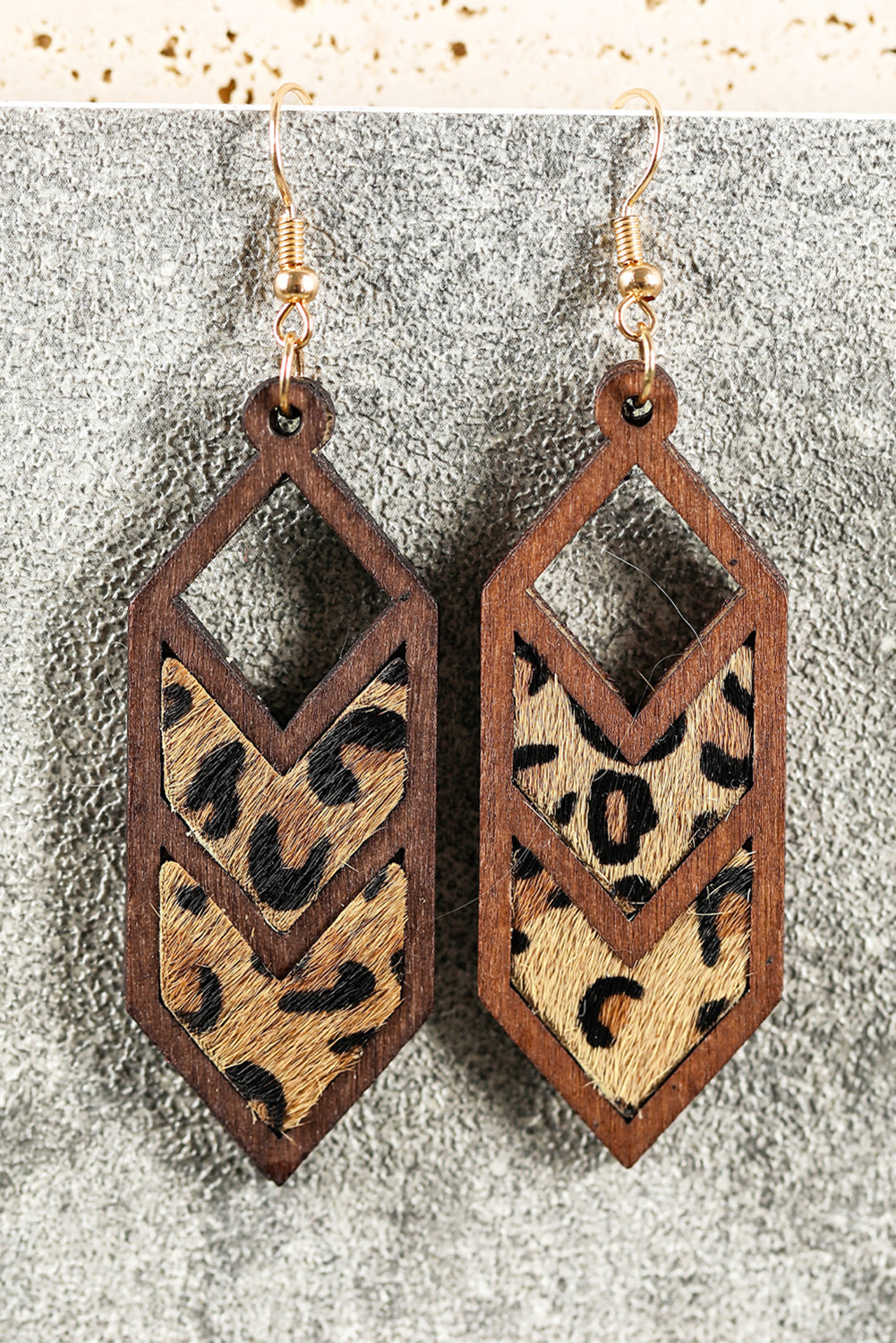 Boucles d'oreilles creuses en bois à imprimé animalier occidental