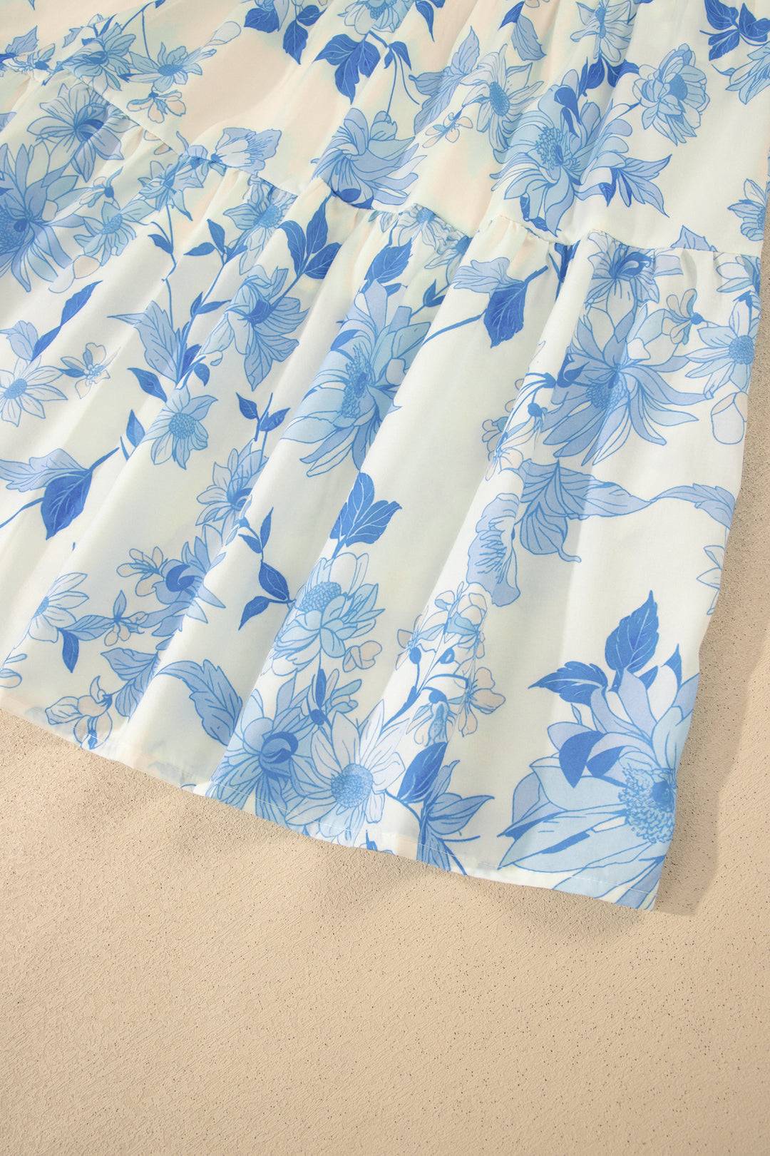 Sky Blue Ruffled Straps Smocked High Waist Floral Maxi Dress