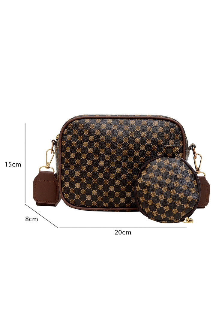 Schultertasche aus PU-Leder mit Karomuster und Münzbörse