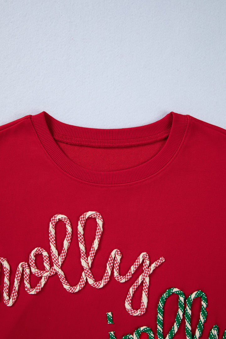 Racing Red Holly Jolly Embroidered Graphic Baggy Sweatshirt