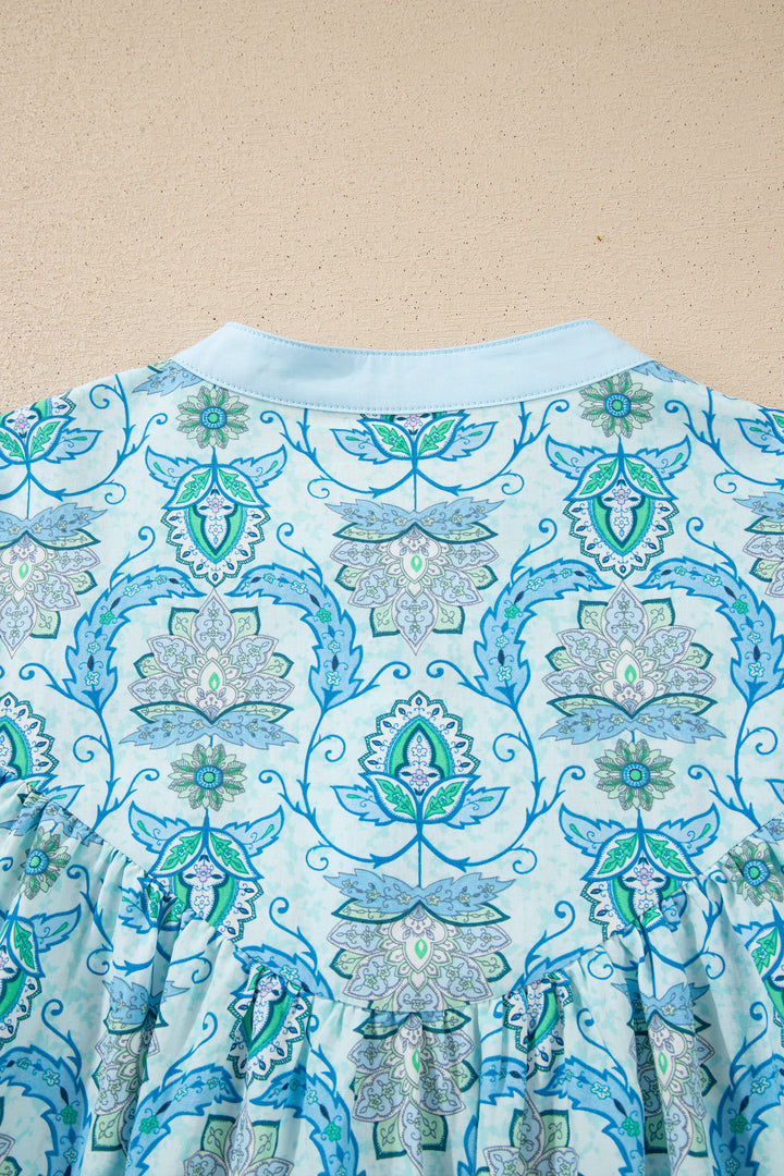 Paisley Print Puff Sleeve Loose Shirt